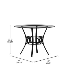 Flash Furniture Carlisle Round Glass Dining Table with Metal Frame, 42 in, Clear/Black