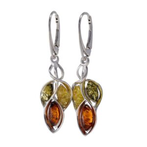 Amber Earrings - GIA Certified Baltic Multicolored Amber Dangling Earrings "April" - Sterling Silver Jewelry Collection