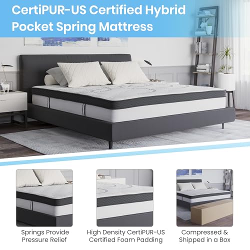 Flash Furniture Capri Comfortable Sleep 12" Hybrid Pocket Spring and Foam Mattress in a Box, Foam Pocket Spring Hybrid Mattress for Pressure Relief, King