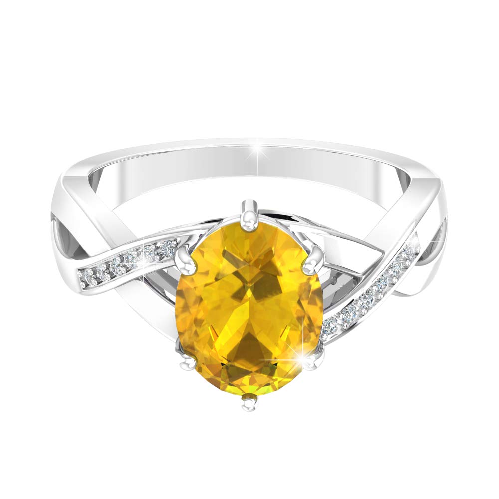 Belinda Jewelz Ring for Womens Yellow Citrine Gemstone Ring 8x10mm 925 Sterling Silver Oval Ring Diamond Rhodium Plated Twisted Band Ring Jewelry Gift for Engagement Wedding, Size 7