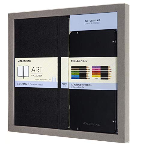 Moleskine Sketchbook & Watercolor Pencil Set Hard Cover (5 x 8.25) Sketch Pad for Drawing, Watercolor Painting, Sketchbook for Teens, Artists, Students, 104 Pages