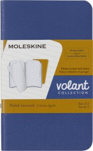 moleskine volant journal, soft cover, xs (2.5" x 4") ruled/lined, forget-me-not blue/amber yellow, 56 pages (set of 2)