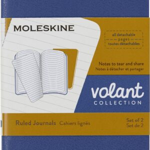 Moleskine Volant Journal, Soft Cover, XS (2.5" x 4") Ruled/Lined, Forget-Me-Not Blue/Amber Yellow, 56 Pages (Set of 2)