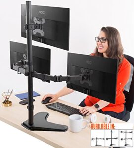 stand steady triple monitor desk stand with tabletop base, for home or office use, height adjustable computer monitor stand with full articulation vesa mounts, fits most lcd/led monitors 13-32 inches