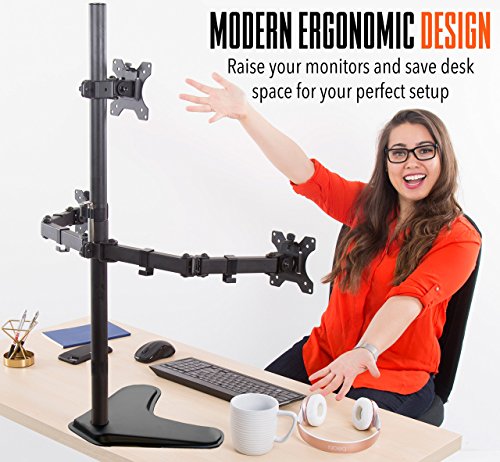 Stand Steady Triple Monitor Desk Stand with Tabletop Base, for Home or Office Use, Height Adjustable Computer Monitor Stand with Full Articulation VESA Mounts, Fits Most LCD/LED Monitors 13-32 Inches