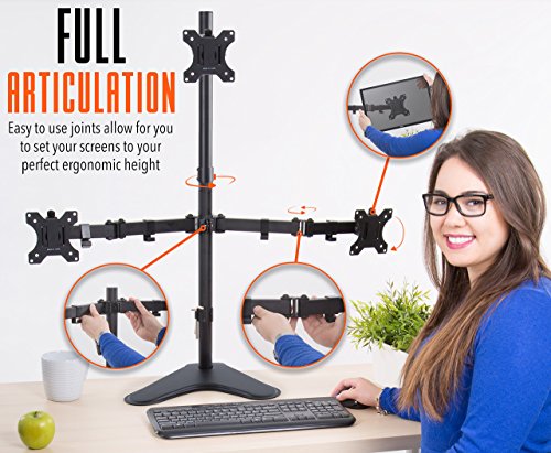 Stand Steady Triple Monitor Desk Stand with Tabletop Base, for Home or Office Use, Height Adjustable Computer Monitor Stand with Full Articulation VESA Mounts, Fits Most LCD/LED Monitors 13-32 Inches