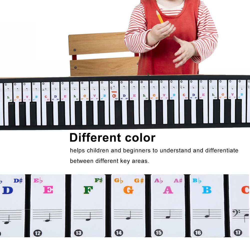 VGEBY 61/88 Keys Piano Stickers, Transparent Removable Keyboard Double Layer Coating for Kids and Beginners(Colored)