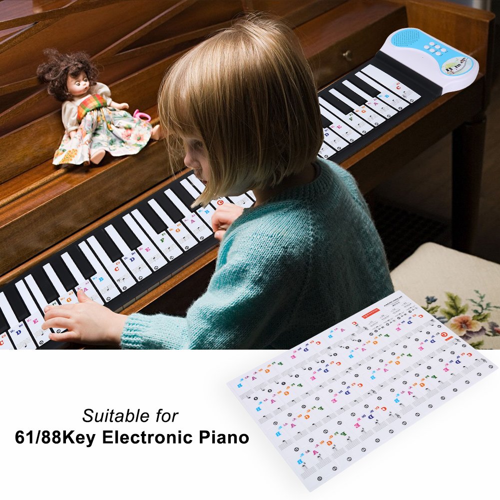 VGEBY 61/88 Keys Piano Stickers, Transparent Removable Keyboard Double Layer Coating for Kids and Beginners(Colored)