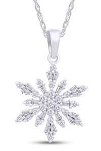 affy baguette & round white cubic zirconia snowflake charm pendant necklace in 14k white gold over sterling silver