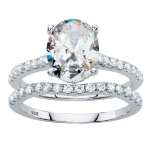 PalmBeach Platinum-Plated Sterling Silver Round Princess Oval or Marquise Cubic Zirconia Bridal Ring Set Size 6