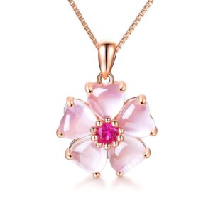 youmiya rose gold cherry blossoms necklace for graduation pink beautiful artificial stone crystal necklace best gifts for women friend lover