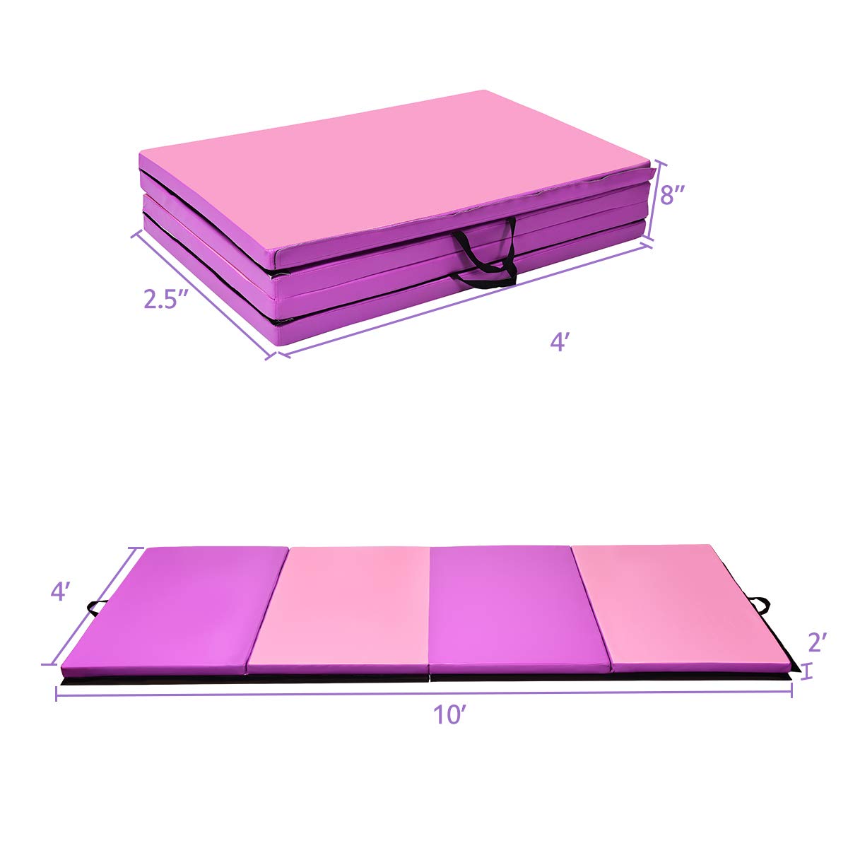 Giantex Gymnastics Mat Thick Folding Panel Gym Fitness Exercise Mat (Purple/Pink 4'x10'x2")