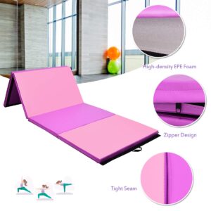 Giantex Gymnastics Mat Thick Folding Panel Gym Fitness Exercise Mat (Purple/Pink 4'x10'x2")