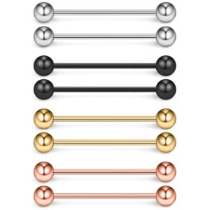 Ruifan 4PRS(8PCS) 16G Mix Color Short Industrial Barbell Cartilage Earring Retainer Body Piercing Jewelry 1 1/8 Inch(28mm)