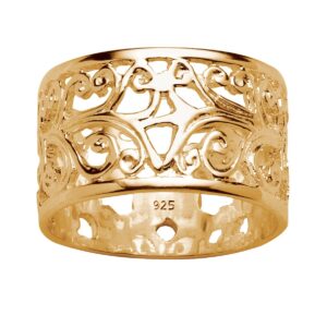 PalmBeach Yellow Gold-Plated or Sterling Silver Scroll Design Band Ring (11mm) Size 7