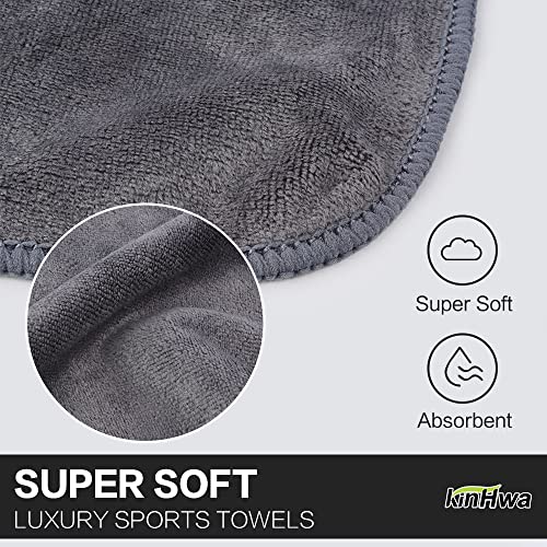 KinHwa Gym Towels for Men Sweat Absorbent Workout Towels Soft Microfiber Sports Towel Perfect Size for Workouts, Yoga, Running, Biking or Camping 16inch x 31inch 3 Pack Gray