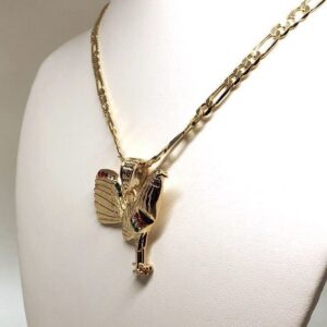 Gold Plated Chicken Rooster Pendant Necklace Figaro 26" 5mm Gallo Medalla Oro Laminado