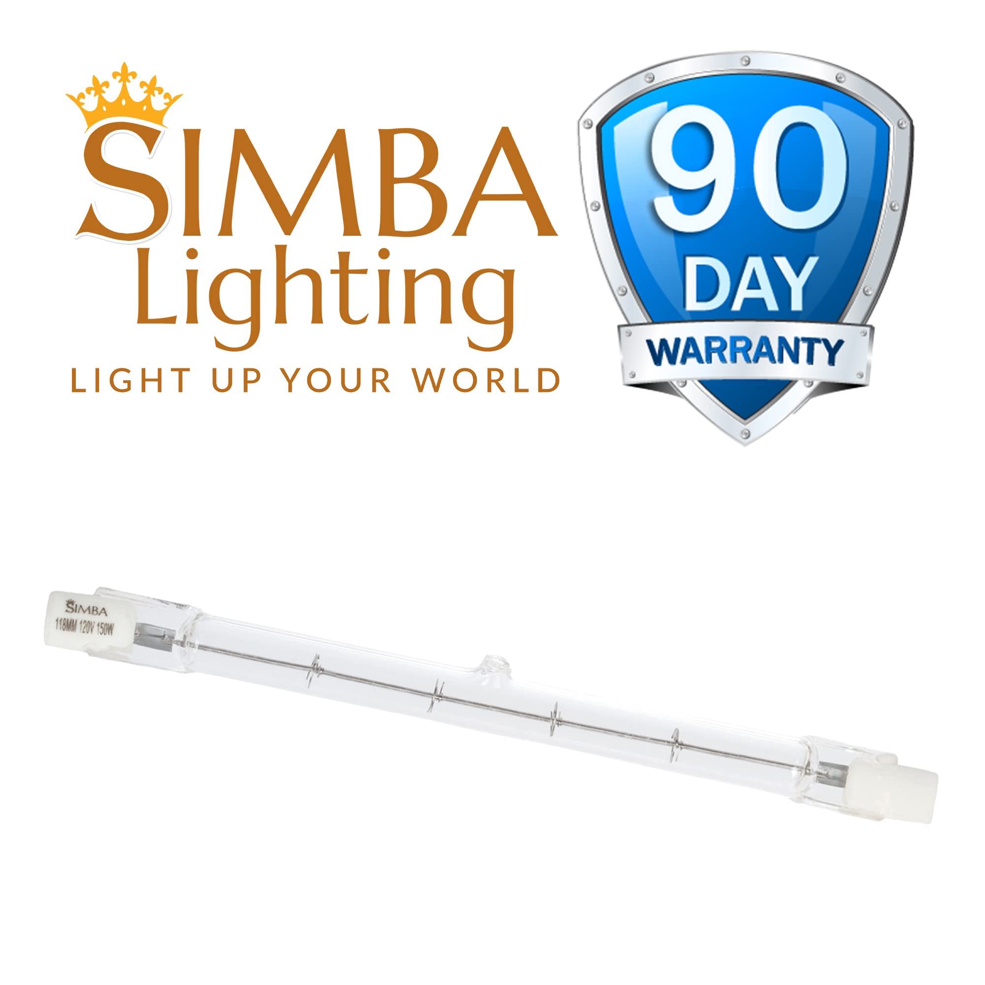 Simba Lighting Halogen R7S 118mm T3 500W Dimmable 7500lm (5 Pack) J Type Linear Double Ended Floodlight Bulb 360º Beam Angle 120V for Work, Security, Landscape Lights, Floor Lamps, Warm White 2700K