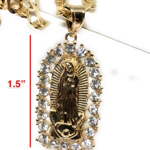 Gold Plated Virgin Mary Pendant Necklace Figaro 26" Virgen de Guadalupe Medalla Oro Laminado