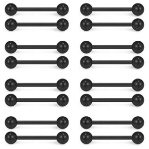 Ruifan 14G 9/16 Inch Black Bioflex Flexible Acrylic Nipple Tongue Barbell Ring Body Piercing Jewelry Retainer 16PCS