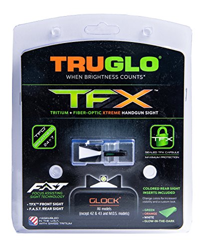 TRUGLO TFX Tritium & Fiber-Optic Xtreme Front & F.A.S.T. Rear Handgun Sight Set | Durable Shock-Resistant Compact Glowing Day & Night Tactical Sights, Compatible with Glock Handguns