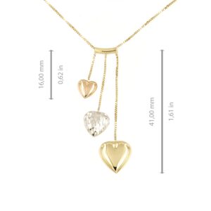 Lucchetta - Tri-Gold 3 Puffed Family Hearts Necklace, White Rose Yellow Gold Heart, Tiny Gold Chain 16+2 Inch - Gift Ready Box