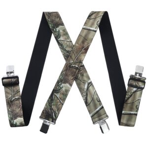 mens utility suspenders x shape - wide 2" solid straight clip suspender (camo pattern)