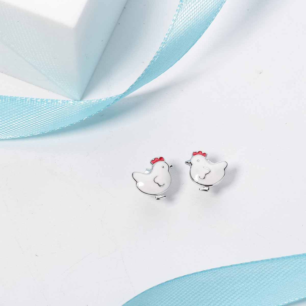 YACQ Women's Hen Hypoallergenic Stud Earrings - 925 Sterling Silver & Enamel - 3/5 inch - Ultra Light