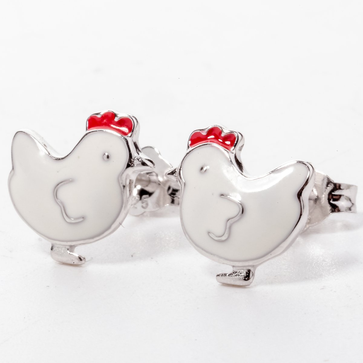 YACQ Women's Hen Hypoallergenic Stud Earrings - 925 Sterling Silver & Enamel - 3/5 inch - Ultra Light