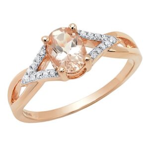 Dazzlingrock Collection 10K Round Morganite & White Diamond Ladies Split Shank Halo Engagement Ring, Rose Gold, Size 6.5