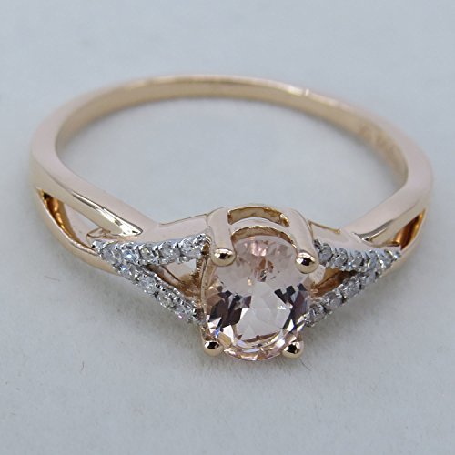 Dazzlingrock Collection 10K Round Morganite & White Diamond Ladies Split Shank Halo Engagement Ring, Rose Gold, Size 6.5