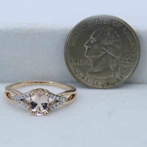 Dazzlingrock Collection 10K Round Morganite & White Diamond Ladies Split Shank Halo Engagement Ring, Rose Gold, Size 6.5