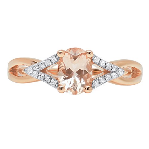 Dazzlingrock Collection 10K Round Morganite & White Diamond Ladies Split Shank Halo Engagement Ring, Rose Gold, Size 6.5