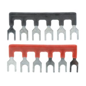 YXQ 600V 15A 6 Positions Double Row Screw Terminal Barrier Strip Block and 15A 6 Positions (5+5) Red Black Pre-Insulated Fork Type Jumper Strip