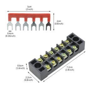 YXQ 600V 15A 6 Positions Double Row Screw Terminal Barrier Strip Block and 15A 6 Positions (5+5) Red Black Pre-Insulated Fork Type Jumper Strip