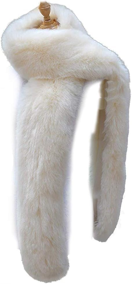 Bettli Women's Men's Extra Large Faux Fox Raccoon Fur Scarf Collar Stole Shawl (White)