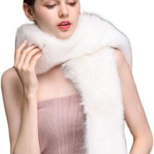 Bettli Women's Men's Extra Large Faux Fox Raccoon Fur Scarf Collar Stole Shawl (White)