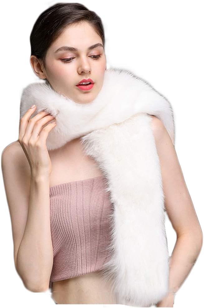 Bettli Women's Men's Extra Large Faux Fox Raccoon Fur Scarf Collar Stole Shawl (White)