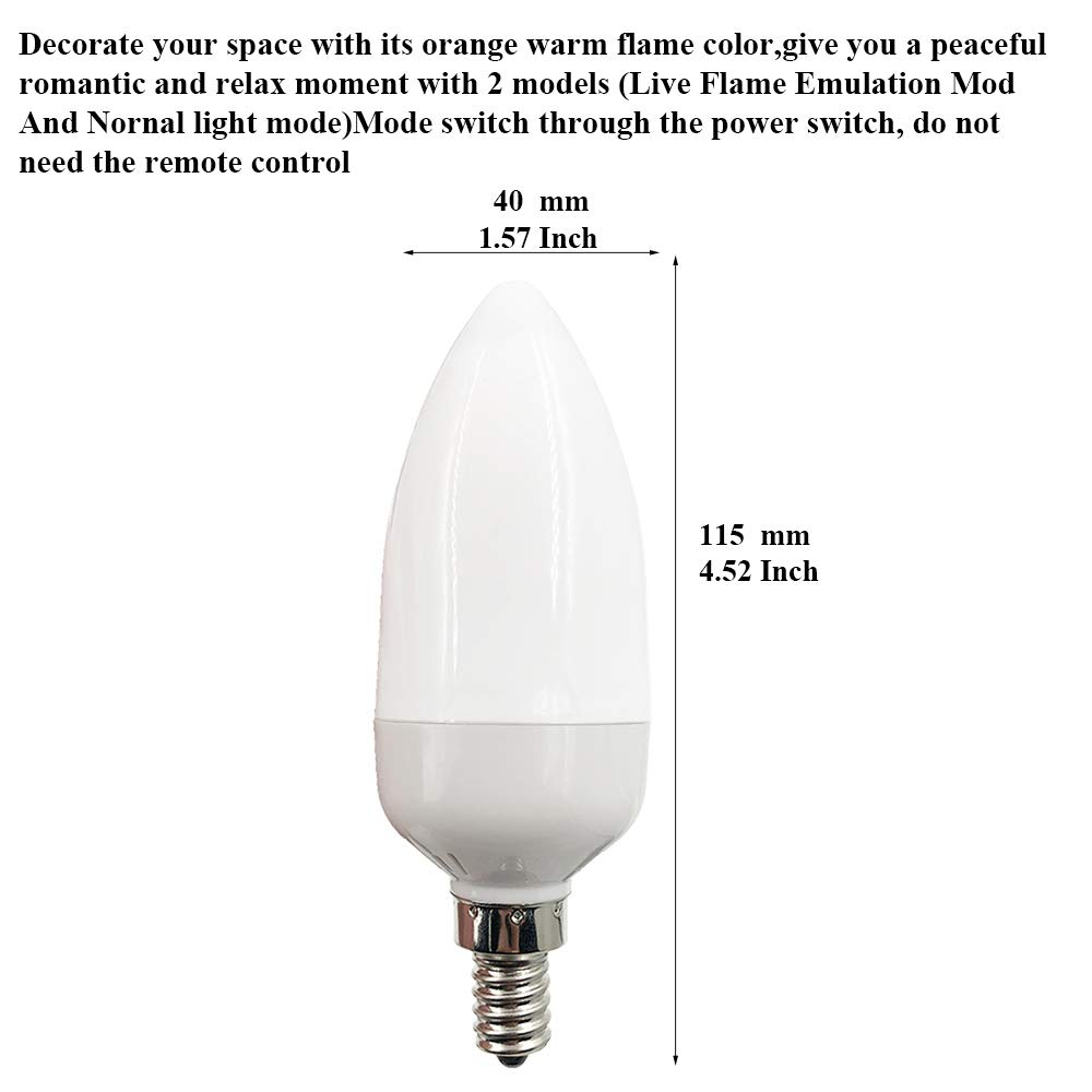 LED Flame Light Bulb E12 Candelabra Base 3W 2 Mode LED Flickering Bulb Candelabra Flame Tip Vintage Chandelier Flame Bulbs for Lantern Bar Party Christmas Decorations (E12-2 Pack)