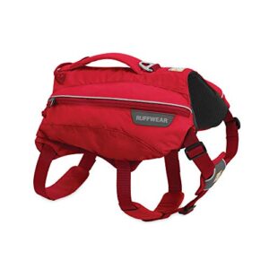 ruffwear, singletrak dog pack, hiking backpack with hydration bladders, red currant, medium