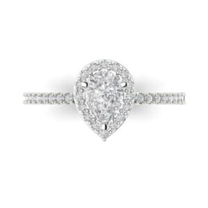 0.8 ct pear cut clear simulated diamond 14k white gold halo solitaire with accents promise engagement wedding size 5.5