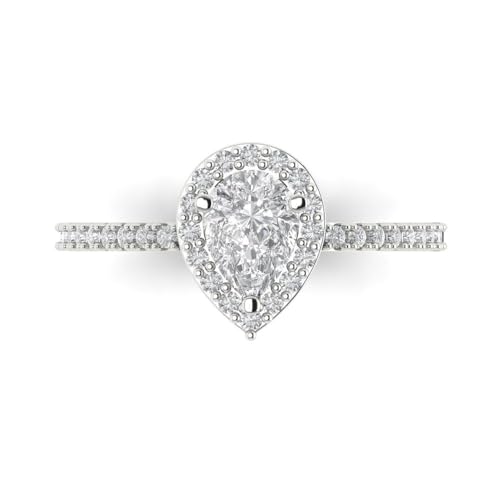 0.8 Ct Pear Cut Clear Simulated Diamond 14K White Gold Halo Solitaire with Accents Promise Engagement Wedding Size 5.5