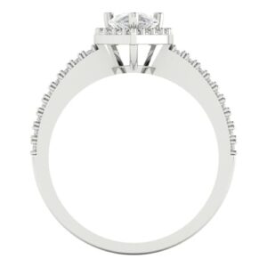 0.8 Ct Pear Cut Clear Simulated Diamond 14K White Gold Halo Solitaire with Accents Promise Engagement Wedding Size 5.5