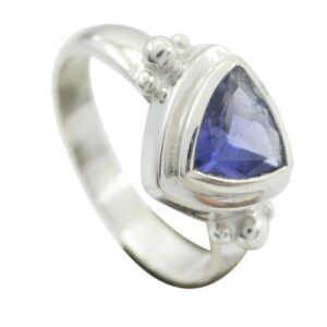 55Carat Genuine Iolite Ring Trillion Cut Sterling Silver Blue Gemstone Gift Handmade Size 5,6,7,8,9,10,11,12