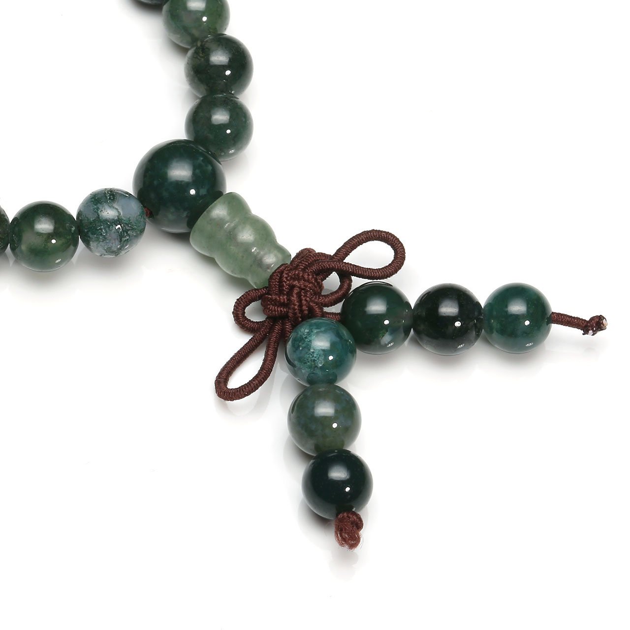 Jovivi 108 Mala Beads Bracelet 6mm Natural Green Moss Agate Gemstone Healing Crystal Stone Beaded Bracelet Hand Knotted Prayer Mala Beads Necklace for Yoga Meditation Balance