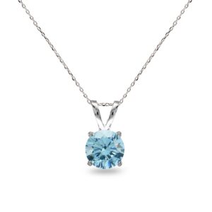 b. brilliant blue necklace for women sterling silver light aqua crystal 7mm round solitaire pendant for bridesmaids summer fashion trendy