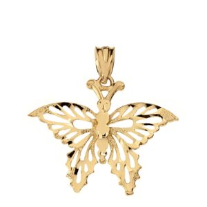 solid 10k gold combination filigree & sparkling cut butterfly pendant