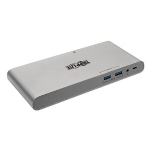 Tripp Lite USB C Docking Station w/ USB-A Hub, USB Type C, HDMI, VGA, DP, Gbe Gigabit Ethernet PD Charging 4K@ 30Hz, Portable, Thunderbolt 3 Silver (U442-DOCK4-S)