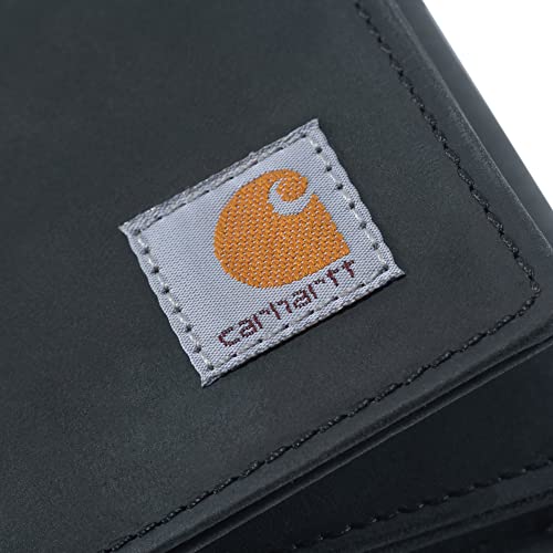 Carhartt Men's Casual Saddle Leather Wallets, Available in Multiple Styles and Colors, Black (Trifold), One Size