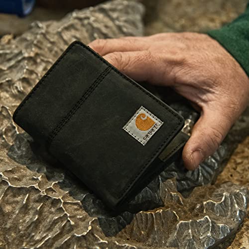 Carhartt Men's Casual Saddle Leather Wallets, Available in Multiple Styles and Colors, Black (Trifold), One Size